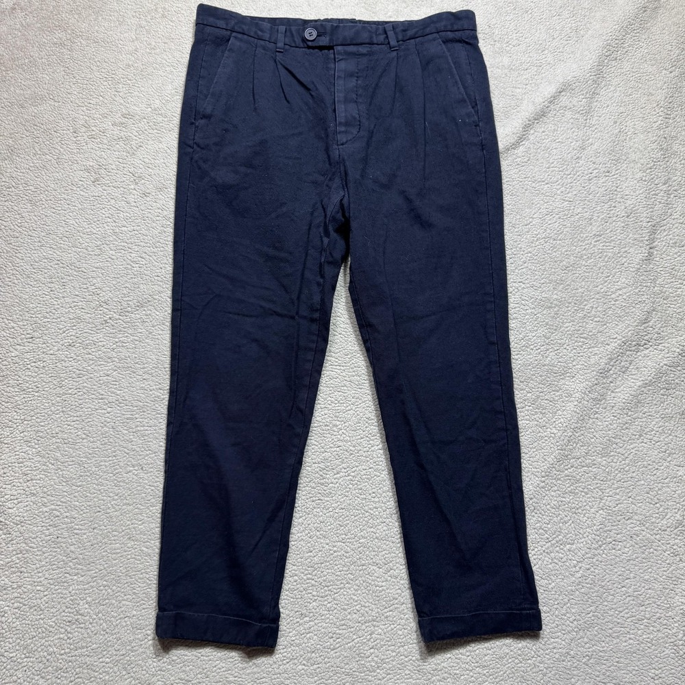 AllSaints Pants Mens 32 Black Pleated Cotton Wool Button Fly Chino Trousers Crop